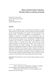 Or, to put it simply, it is no more than. Pdf Music And The Culture Industry Theodor Adorno And Gary Granada