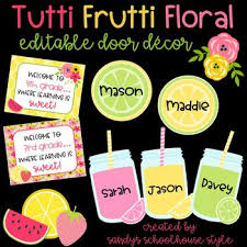 Fruit Floral Classroom Theme Editable Door Decor By Sandy S Schoolhouse Style Teachers Pay Teach Door Decorations Classroom Classroom Themes Classroom Door