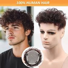 16x18cm Curly Short Hair Men'S Wig Human Hair Natural Look Full Coverage  Stylish Top Vacation Style Vacation Hair Accessory