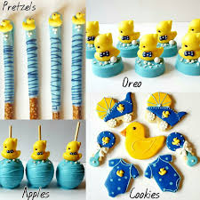 Rubber Ducky Theme Baby Shower Treats Cookies Candy Apples Chocolate Dipped Oreo Chocolate Cover Baby Shower Treats Baby Shower Duck Rubber Duck Baby Shower