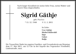 Sigrid paulus is a member of vimeo, the home for high quality videos and the people who love them. Traueranzeigen Von Sigrid Gathje Trauer Gedenken