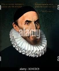 Portrait of Jacob van der Does. The painter, draftsman and print maker  Jacob van der Does with a drawing pin in hand Stock Photo