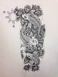 A Buddy Of Mine Asked Me To Draw Him A Sleeve Tattoo He Wants To Get Three Koi Fish With Lotus Flowers In Koi Tattoo Sleeve Sleeve Tattoos Best Sleeve Tattoos