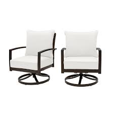 Hampton Bay Whitfield Dark Brown Wicker Outdoor Patio Motion Conversation Chair With Cushionguard Chalk White Cushions 2 Pack H153 01396100 The Home Depot White Cushions Lounge Chair Outdoor Patio Lounge Chairs