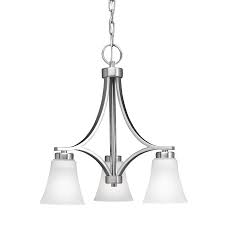 Shop Portfolio 34395 3 Light Colony West Brushed Nickel Chandelier At Lowe S Canada Fi Brushed Nickel Chandelier Glass Chandelier Modern Lighting Chandeliers