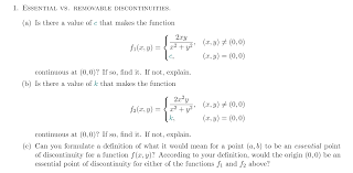 That is, a discontinuity that can be repaired by formally, a removable discontinuity is one at which the limit of the function exists but does not. 1 Essential Vs Removable Discontinuities A Is Chegg Com