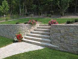 Image Result For Using Keystone Blocks As Footing For Stairs Landscaping Retaining Walls Backyard Retaining Walls Garden Stairs