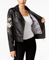 Jou Jou Juniors Embroidered Faux Leather Jacket Macys Com Faux Leather Jackets Jackets Motorcycle Jacket Women