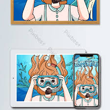 Baixe toques gratuitos oceano para o seu celular. Garota Do Dia Dos Oceanos Do Mundo Olhando Para Uma Ilustracao Da Vida Marinha Com Oculos De Mergulho Ai Baixar Gratis Pikbest