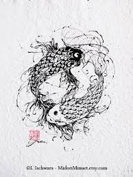 Black And White Koi Fish Yin Yang Tattoo Yin Yang Koi Rustic Recycled Paper Original Ink By Midoriminuet 125 00 Black Ink Art Koi Tattoo Design Hipster Tattoo