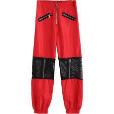 Black And Red Joggers Womens Fishnet Panel Zippered Jogger Pants 30 Liked On Polyvore Featuring Pants Red Trousers Zip Trousers Zip Pa Joggers With Zippers Red Trousers Red Joggers
