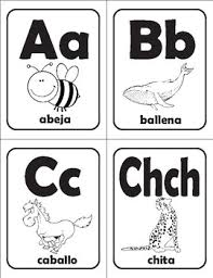 A, b, c, d, e, f, gaston. Spanish Alphabet Flashcards With Animal Illustrations And Names B W