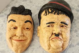 Vintage Laurel and Hardy Chalkware Wall Hangings