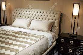 Luxury Double Bed Leather Back With Pillows Powder Colorin The Stock Photo Picture And Royalty Free Image Image 120632106