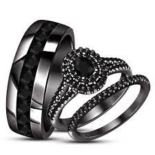 10k Mens Ladies Black Gold Diamond Engagement Ring Wedding Band Trio Bridal Set Beijo Wedding Ring Trio Sets Black Gold Engagement Rings Black Engagement Ring