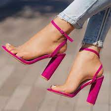 Women S Pink Chunky Clear Heel Open Toe Ankle Strap Sandals For Ball Going Out Fsj Heels Ankle Strap Heels Ankle Strap Sandals