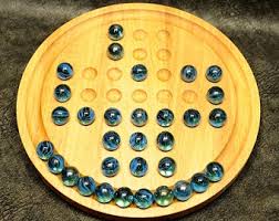 Peg Solitaire Wooden Board Game With Marbles