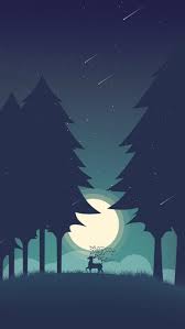 Minimal Forest Deer Iphone Wallpaper Pemandangan Ilustrasi Digital Ilustrasi