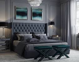 Stunning Modern Style Teal Luxury Bedroom Decor With Grey Tufted Bed Classic Bedroom Decor Home Decor Bedroom Luxury Bedroom Decor