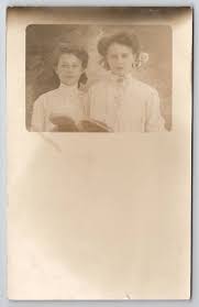 Wolsey SD RPPC Lovely Sisters with Book Vada & Minnie Stiles Photo Postcard  T24