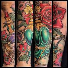 Perfume Bottle And Rose Tattoo Half Sleeve By Sam Smith Tattoos Rose Tattoos Perfume Bottle Tattoo