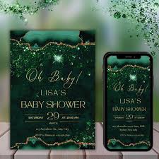 Green and Gold Baby Shower Invitation