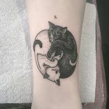 Black And White Cat Tattoo Ideas Yin Yang Black And White Cats Tattoo Design Tj In 2020 Cat Tattoo Designs Black Cat Tattoos Tattoos