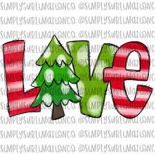 Love Christmas Tree Ready To Press Sublimation Transfer Etsy Christmas Paintings Christmas Drawing Handmade Christmas Ornaments