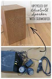 Drill some holes for the speaker and subwoofer cables with enough room to fill in hot glue for sealing. Diy Bluetooth Speaker With Subwoofer An Upcycle Project Frugal Family Times