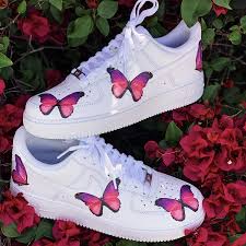 Pink Butterfly Af1 Butterfly Shoes White Nike Shoes Nike Air Shoes