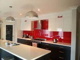 Red Kitchen Splashback Dark Cupboards Under Light Cupboards Over White Bench Top Red Kitchen Kitchen Inspirations Small White Kitchens