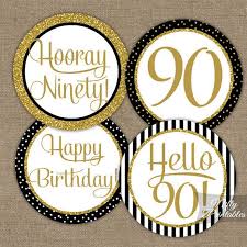 Birthday Black And Gold Cupcake Toppers Elegant 90th Birthday Cupcake Toppers Black Gold 90th Etsy 90th Birthday Parties 80th Birthday Party Decorations 90th Birthday