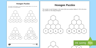 Place one the seven hexagons in the center. Hexagon Puzzle