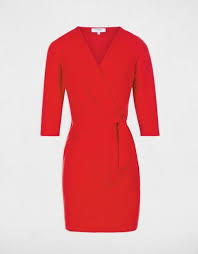 Lien à coulisse avec cordon de resserrage à nouer sur l'avant de la taille. Robe Cache Coeur Ajustee Manches 3 4 Rouge Femme From Morgan De Toi On 21 Buttons