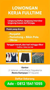 Best cara menghitung ongkos jahit baju sablon baju viral cute766.untuk menentukan ongkos jahit, banyak komponen yang perlu diperhitungkan antara lain material jahit yang dipakai, misal benang, kain furing, pelapis seperti. Loker Penjahit Potong Pola Obras Di Bisnishack Jogja Loker Swasta
