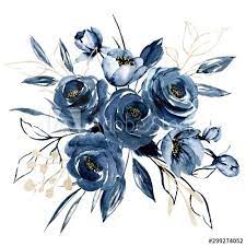 Navy Blue Flowers Watercolor Floral Clip Art Bouquet Roses Perfectly For Printing Design On Invitations C Flower Art Painting Watercolor Paintings Tutorials