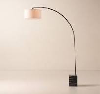 Mane Black Marble Arc Floor Lamp with Linen Shade