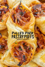 Pulled Pork Pastry Puffs Only 4 Ingredients Great Recipe For A Quick Lunch Dinner Or Party Smoky Pulled Pork Tossed With Bbq Sauce Recipes Food Easy Meals