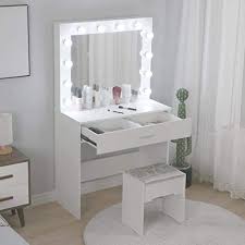 Maybe you would like to learn more about one of these? Makeup Vanity With Lights White Vanity Mirror With Lights And Table Set With Drawers And Cushioned Stool Small Makeup Vanity For Women Girls In Bedroom Bathroom White Pricepulse