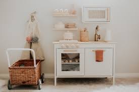 Put your coffee on the tray and a newspaper in the basket and bring it to your favorite place at home. A Modern Inspired Ikea Play Kitchen Makeover Kandis Marino Photography