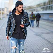Instagram Ripped Jeans Mens Fashion Leather Jacket Men Brown Leather Jacket Men