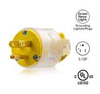 ELEGRP Lighted Electrical Plug and Connector Set, 15A 125V, NEMA 5-15P &  NEMA 5-15R, 2 Pole 3 Wire Grounding, Commercial Grade, Yellow - Plug / 1