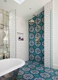 Tiles provide the perfect opportunity to get creative with accent colour, pattern and texture. Stunning Victorian Bathroom With White Subway Tile Beautiful Moroccan Tiles Along The Floor And Showe Bathroom Tile Designs Bathroom Colors Bathroom Wall Tile