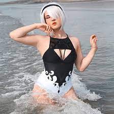 YUApeda Anime Game Nier Automata Yorha 2B Cosplay Costume Sexy Hollow Two  Piece Bikini Swimsuit Halter Neck Swimwear Bathing Suit Set : Amazon.co.uk:  Fashion