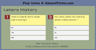 You can use this swimming information to make your own swimming trivia questions. Trivia Quiz Lakers History