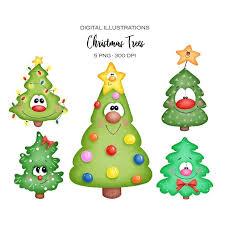 Watercolor Cute Cartoon Christmas Tree Clipart Winter Png Digital Download Sublimation Graphics Children Printables Planner Stickers Manualidades Navidenas Detalles Navidad Manualidades