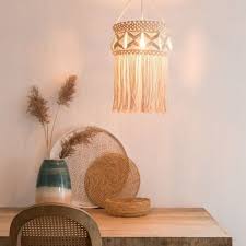 Cotton Macrame And Metal Pendant Shade Only Malibu Maisons Du Monde Cool Floor Lamps Dining Room Bench Seating Decor