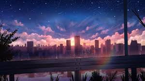 Sunset, street, original, anime girl, mood japanese city at night with a sunset gif. Wallpaper Anime Cityscape Polychromatic Sunset Rainbow Skyscrapers Wallpapermaiden Scenery Wallpaper Anime Scenery Anime Background