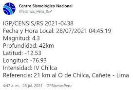 Instituto geofísico del perú (@igp_peru) july 30, 2021. Temblor De Magnitud 4 3 Remecio Lima Hoy Segun Igp La Republica