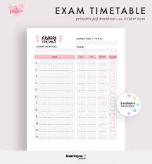 Exam Timetable Printable Planner Exam Schedule Exam Etsy In 2021 Exam Planner Printable Planner Student Planner
